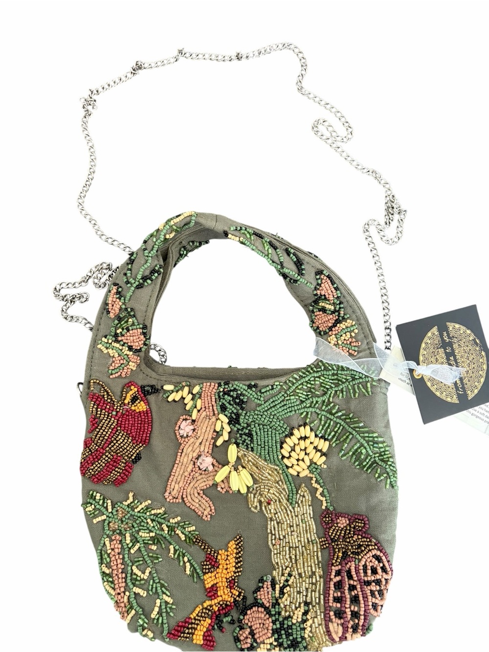 VIRAL NWT Made in India Hand-Beaded Jungle Mini Tote Bag